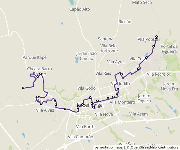 Mapa do itinerário da linha